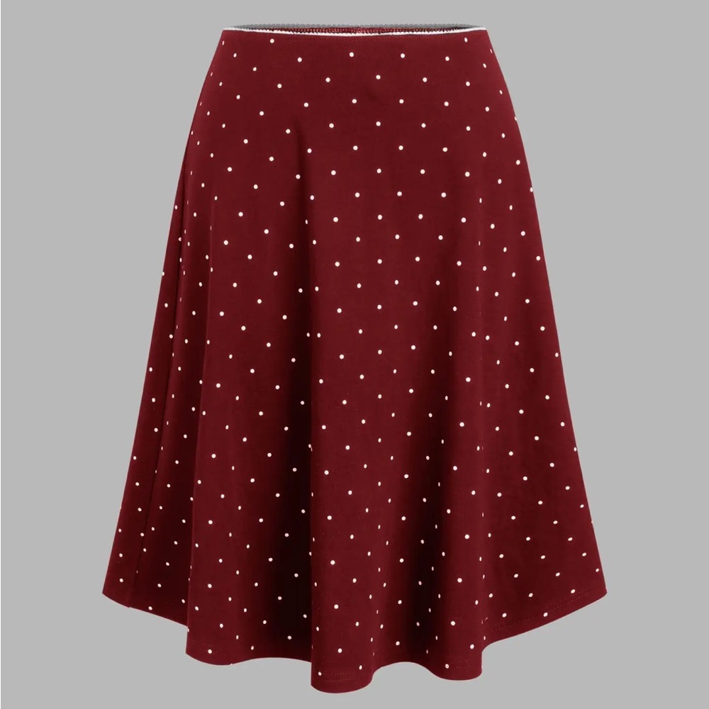 Cider COTTON-BLEND POLKA DOT BOWKNOT RUCHED BANDEAU TOP & LOW RISE MIDI SKIRT - Picture 4 of 9